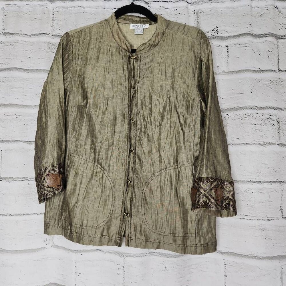 Citron Santa Monica Womens Metallic Bronze 3/4 Sleeve Blouse Jacket Size PM